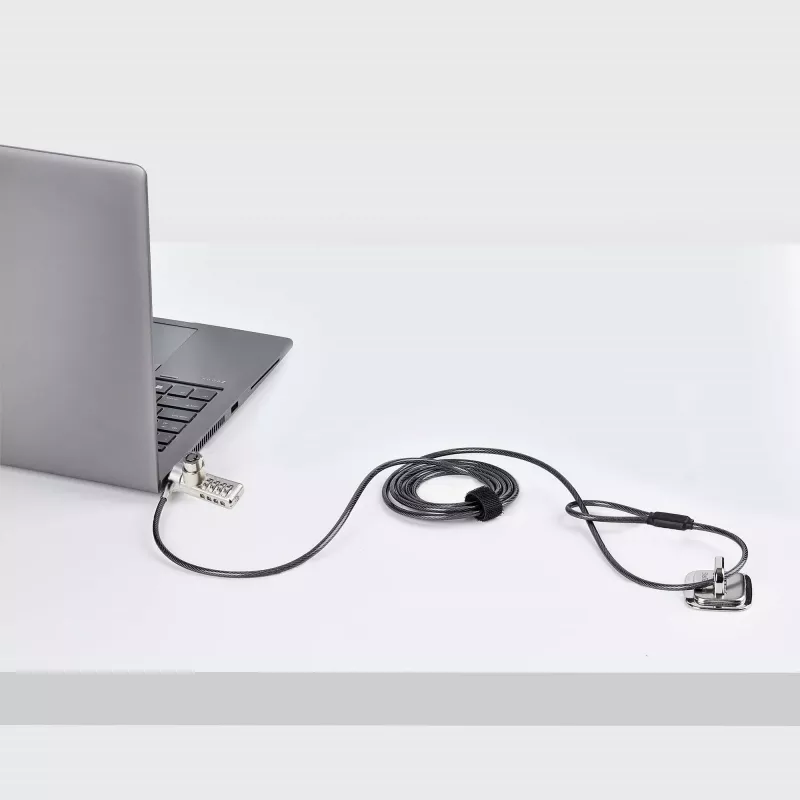 StarTech.com 10-Pack Dual-Access Laptop Lock, 6.5ft (2m) Keyed Alike and Combination Security kabelis Lock for K-Slot Devices, Computer Anti-Theft Steel kabelis
