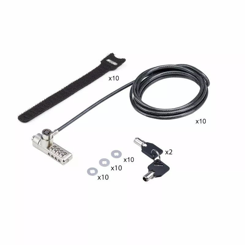 StarTech.com 10-Pack Dual-Access Laptop Lock, 6.5ft (2m) Keyed Alike and Combination Security kabelis Lock for K-Slot Devices, Computer Anti-Theft Steel kabelis