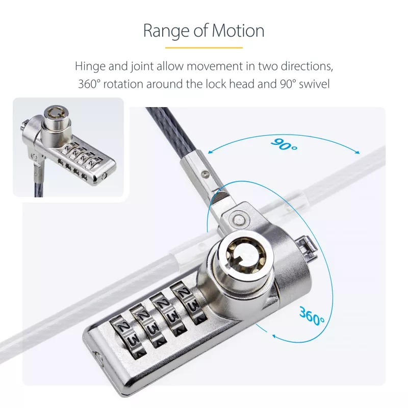 StarTech.com 10-Pack Dual-Access Laptop Lock, 6.5ft (2m) Keyed Alike and Combination Security kabelis Lock for K-Slot Devices, Computer Anti-Theft Steel kabelis