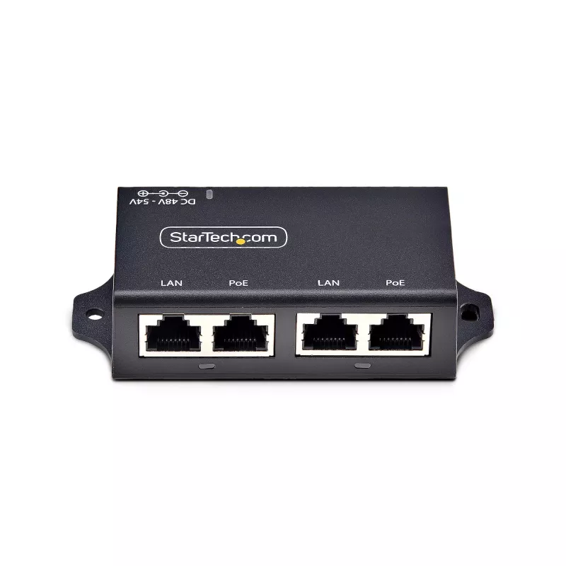 StarTech.com 2 prievadų gigabitinio vidutinio nuotolio PoE+ injektorius, 10/100/1000 Mbit/s, PoE+ (802.3af/at), 30 W, 1 Gbps Ethernet, montuojamas ant sienos, nevaldomas linijoje esantis maitinimas per Ethernet