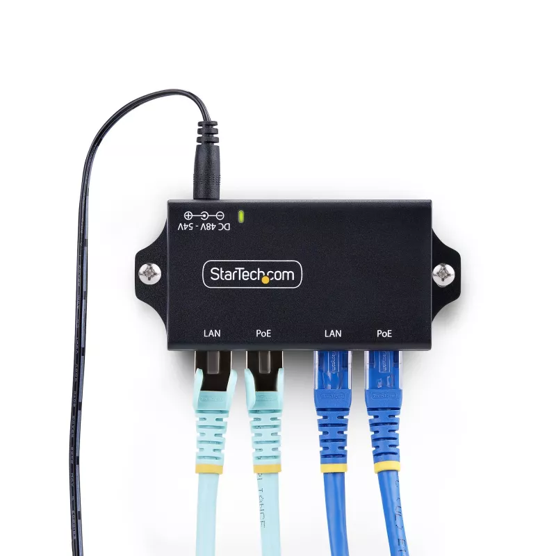 StarTech.com 2 prievadų gigabitinio vidutinio nuotolio PoE+ injektorius, 10/100/1000 Mbit/s, PoE+ (802.3af/at), 30 W, 1 Gbps Ethernet, montuojamas ant sienos, nevaldomas linijoje esantis maitinimas per Ethernet