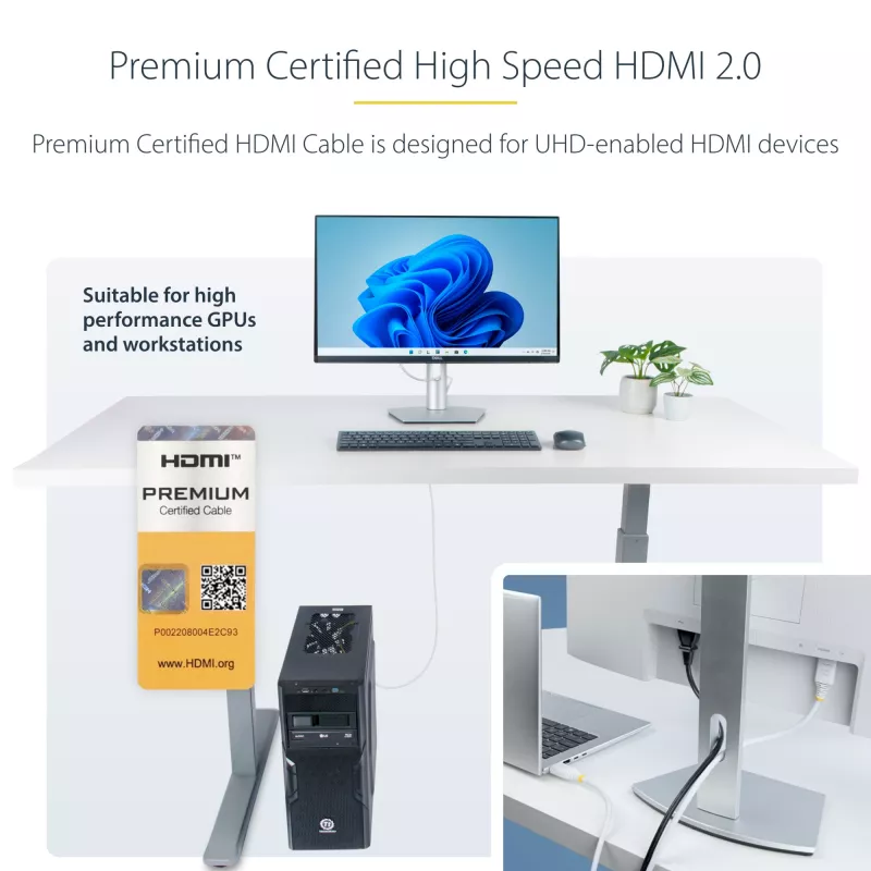 StarTech.com 10 pėdų (3 m) Premium sertifikuotas didelės spartos HDMI laidas, 4K 60 Hz/1440p 144 Hz, HDR10/HDCP 2.2/ARC, 18 Gbps, UHD HDMI 2.0 laidas televizoriui/monitoriui/ekranui, TPE apvalkalas, baltas