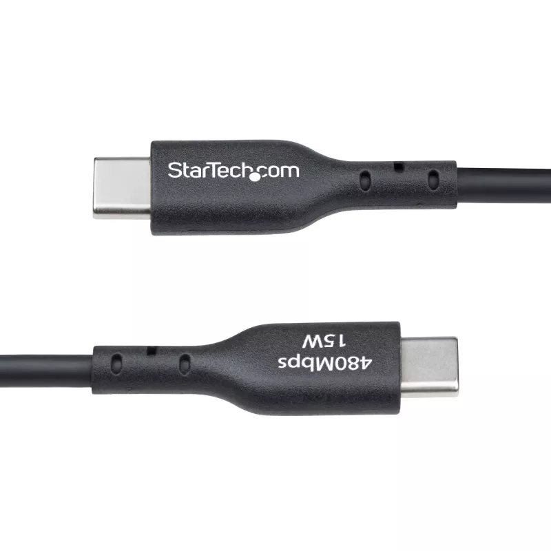 StarTech.com 2 m USB-A – USB-C įkrovimo kabelis, 3 A, USB 2.0, TPE apvalkalas – juodas USB įkrovimo laidas
