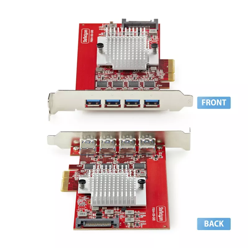 StarTech.com 4 prievadų USB-A PCIe kortelė, USB 3.2 10 Gbps, PCI Express 3.0 plėtros kortelė, 4 nepriklausomi USB valdikliai, Windows/Linux/macOS, TAA atitinkanti