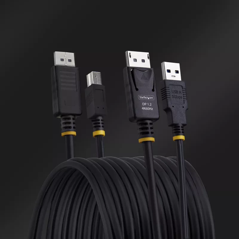 StarTech.com 10 pėdų (3 m) DisplayPort ir USB 5 Gbps KVM laidas, 4K 60 Hz, universaliai suderinamas DP 1.2/USB 3.0 kombinuotas laidas KVM komutatoriams