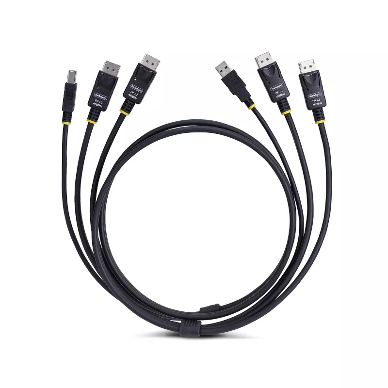 StarTech.com 1,8 m dviejų DisplayPort ir USB 5 Gbps KVM laidas, 4K 60Hz, universaliai suderinamas DP 1.2/USB 3.0 kombinuotasis laidas dviejų monitorių KVM komutatoriams