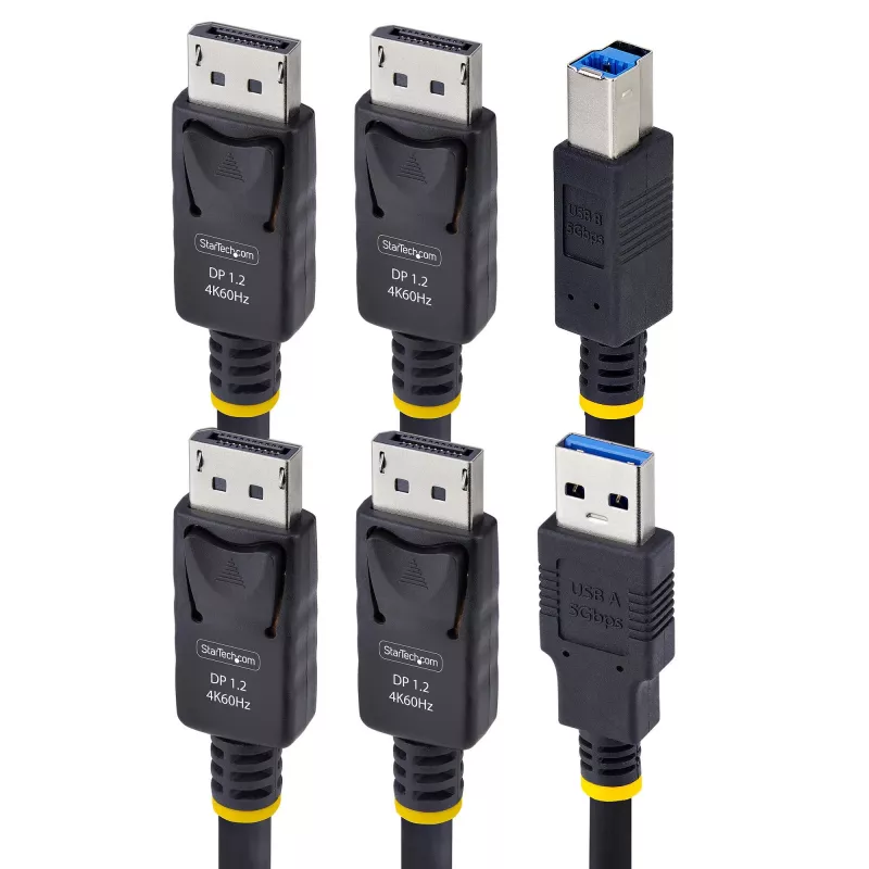 StarTech.com 1,8 m dviejų DisplayPort ir USB 5 Gbps KVM laidas, 4K 60Hz, universaliai suderinamas DP 1.2/USB 3.0 kombinuotasis laidas dviejų monitorių KVM komutatoriams