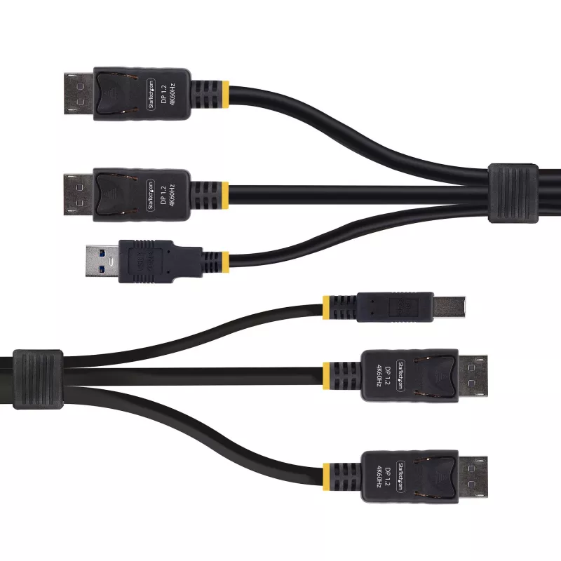 StarTech.com 1,8 m dviejų DisplayPort ir USB 5 Gbps KVM laidas, 4K 60Hz, universaliai suderinamas DP 1.2/USB 3.0 kombinuotasis laidas dviejų monitorių KVM komutatoriams