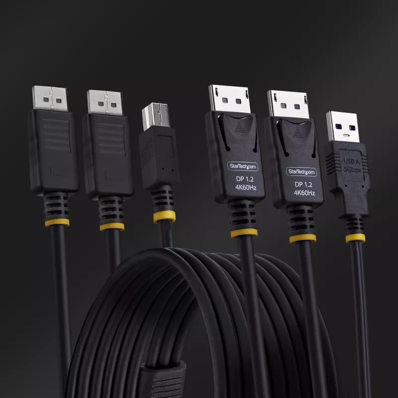 StarTech.com 1,8 m dviejų DisplayPort ir USB 5 Gbps KVM laidas, 4K 60Hz, universaliai suderinamas DP 1.2/USB 3.0 kombinuotasis laidas dviejų monitorių KVM komutatoriams