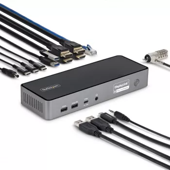 StarTech.com trijų monitorių USB-C prijungimo stotelė, 140 W nešiojamojo kompiuterio įkrovimo dokas, skirtas MacBook Pro ir Windows, 4K 60 Hz HDMI arba DisplayPort, TAA