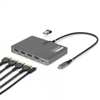 StarTech.com USB-C į keturių monitorių darbo vietos adapteris, 4K 60Hz HDMI, 140W PD maitinimo perdavimas nešiojamam kompiuteriui įkrauti, USB prievadas belaidei klaviatūrai / pelei, TAA