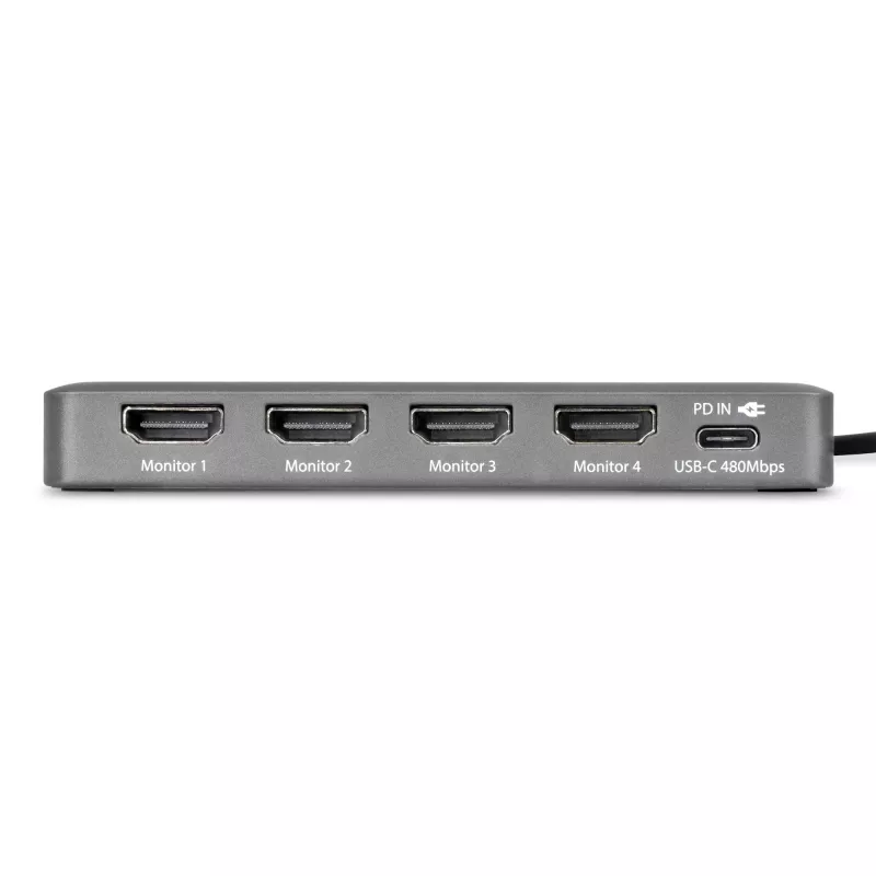 StarTech.com USB-C į keturių monitorių darbo vietos adapteris, 4K 60Hz HDMI, 140W PD maitinimo perdavimas nešiojamam kompiuteriui įkrauti, USB prievadas belaidei klaviatūrai / pelei, TAA