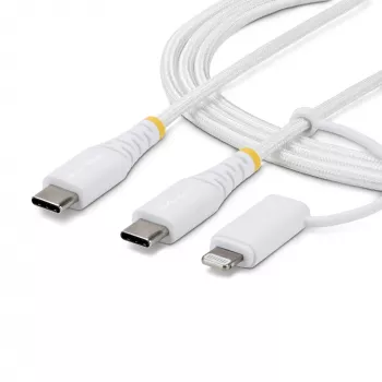 StarTech.com 2 m (6 pėd.) 2-in-1 patikimas USB-C įkrovimo laidas su „Lightning“ adapteriu, 30 W / 60 W (3 A), „Apple MFi“ sertifikuotas, pintas USB C įkroviklio laidas, skirtas „iPhone“ / „iPad“ / „Android“