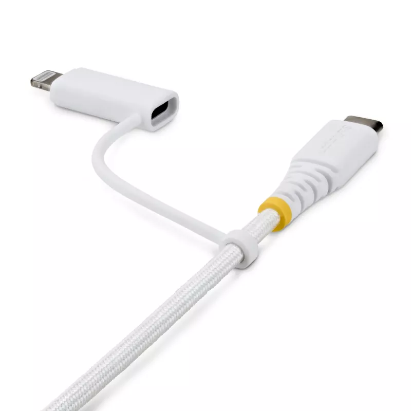 StarTech.com 1 m (3 pėd.) 2-in-1 patikimas USB-C įkrovimo laidas su „Lightning“ adapteriu, 30 W/60 W (3 A), „Apple MFi“ sertifikuotas, pintas USB C įkroviklio laidas, skirtas „iPhone“ / „iPad“ / „Android“