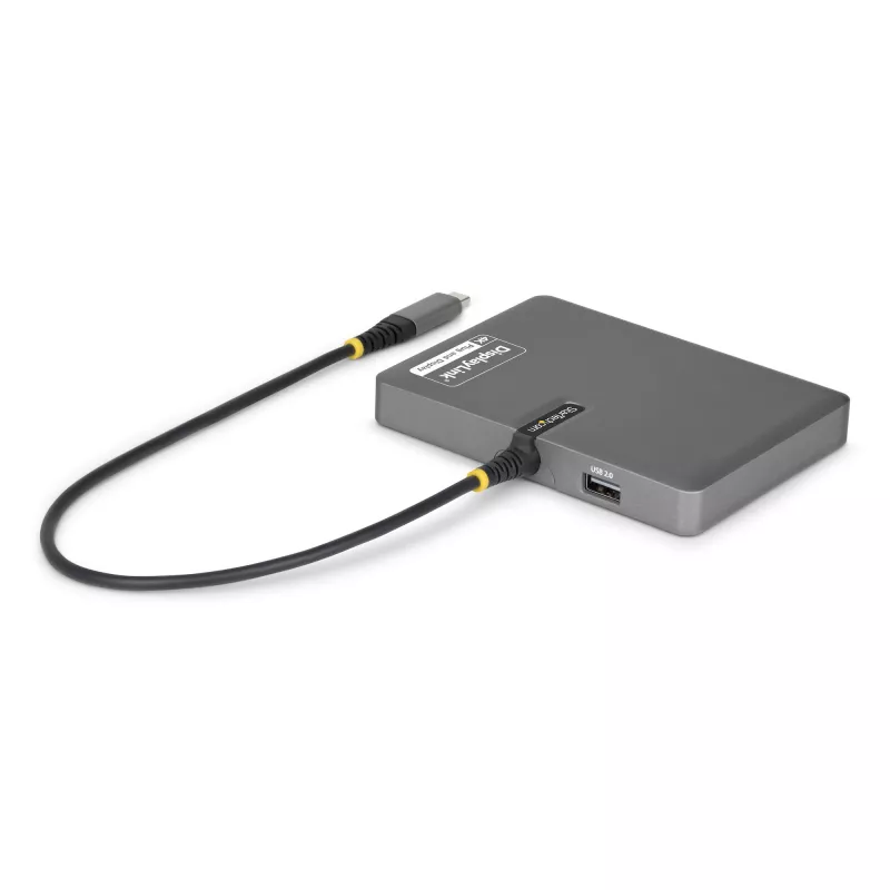 “StarTech.com” USB-C į keturis monitorius darbo stoties adapteris, 4K 60Hz DisplayPort, 140W maitinimo pralaidumas nešiojamam kompiuteriui įkrauti, USB prievadas belaidei klaviatūrai / pelei, TAA