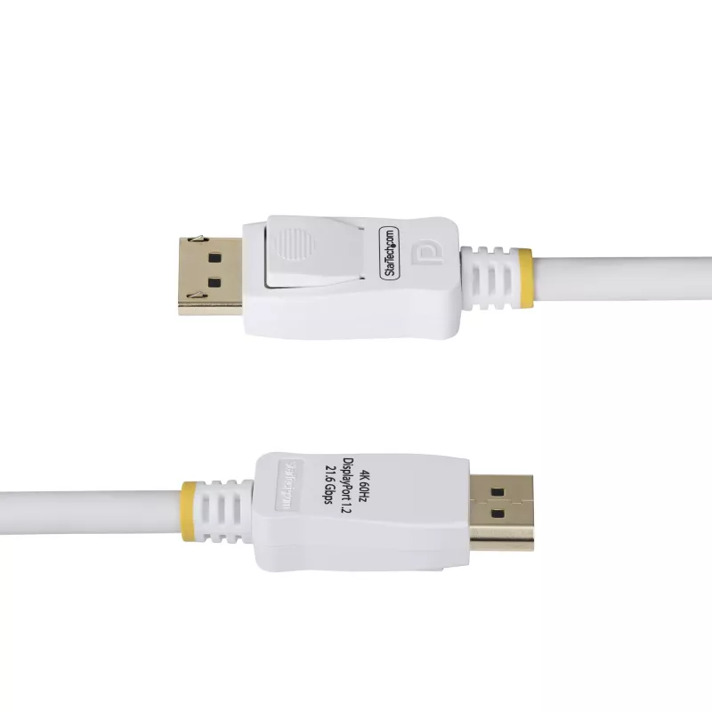 StarTech.com 6ft (1.8m) White VESA Certified DisplayPort 1.2 kabelis, 4K 60Hz, 21.6Gbps, Latching DP Connectors, DP 1.2 DisplayPort kabelis, DP Monitor Cord, M/M