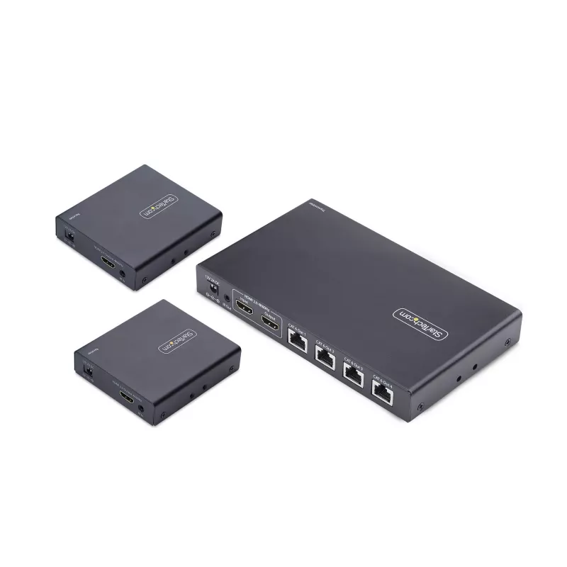 StarTech.com 4 prievadų HDMI ilgintuvas ir skirstytuvas per CAT6, 4K 60Hz, iki 230 pėdų (70 m), 1x4 HDMI platinimo per Ethernet rinkinys su IR ir maitinimu per kabelį