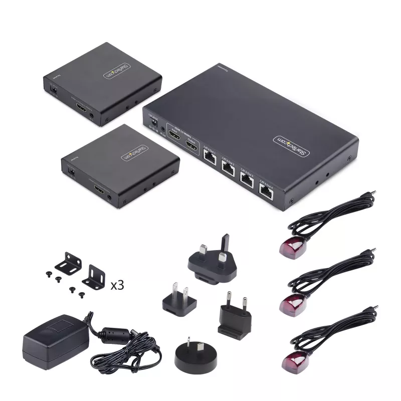 StarTech.com 4 prievadų HDMI ilgintuvas ir skirstytuvas per CAT6, 4K 60Hz, iki 230 pėdų (70 m), 1x4 HDMI platinimo per Ethernet rinkinys su IR ir maitinimu per kabelį