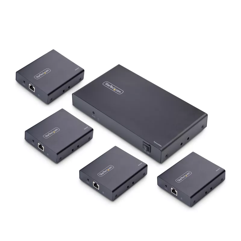 StarTech.com 4 prievadų HDMI ilgintuvas ir skirstytuvas per CAT6, 4K 60Hz, iki 230 pėdų (70 m), 1x4 HDMI platinimo per Ethernet rinkinys su IR ir maitinimu per kabelį