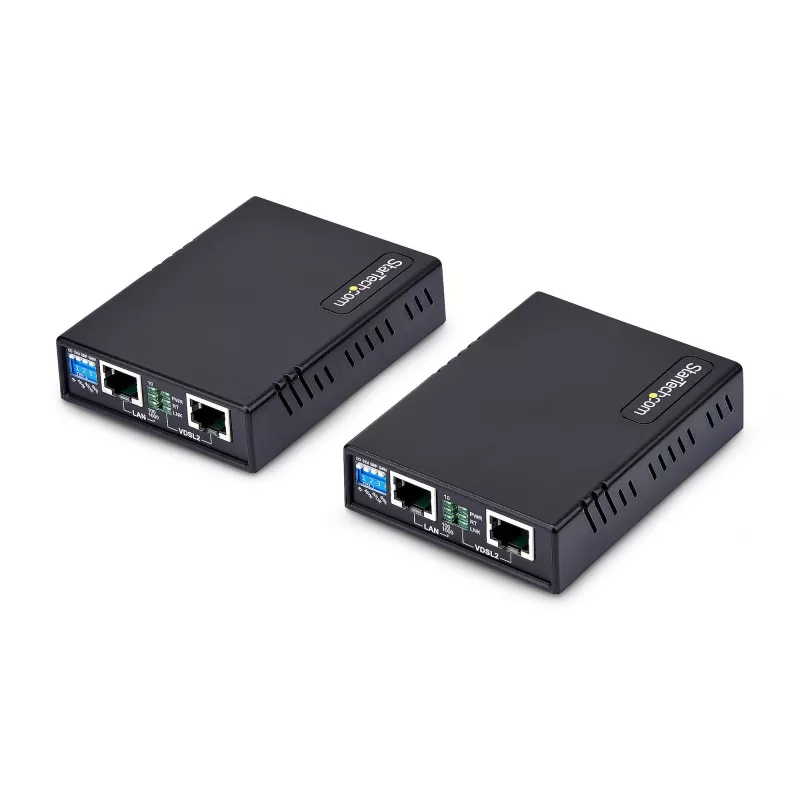 StarTech.com VDSL2 eterneto plėtiklio rinkinys per vieną porą laidų, iki 0,6 mylios (1 km) ilgo nuotolio LAN kartotuvas per telefono liniją/CAT5e/CAT6, iki 300 Mbps, pakeičia 110VDSLEXTEU – TAA