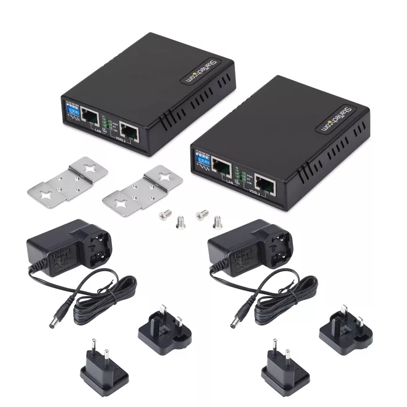StarTech.com VDSL2 eterneto plėtiklio rinkinys per vieną porą laidų, iki 0,6 mylios (1 km) ilgo nuotolio LAN kartotuvas per telefono liniją/CAT5e/CAT6, iki 300 Mbps, pakeičia 110VDSLEXTEU – TAA