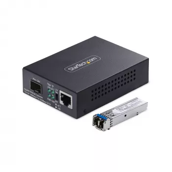 StarTech.com Gigabit Ethernet vario į šviesolaidį keitiklis, SM LC, 20 km, 10/100/1000 Mbps, RJ45 į LC, pilnai metalinis, 9K jumbo kadrai, TAA atitinkantis