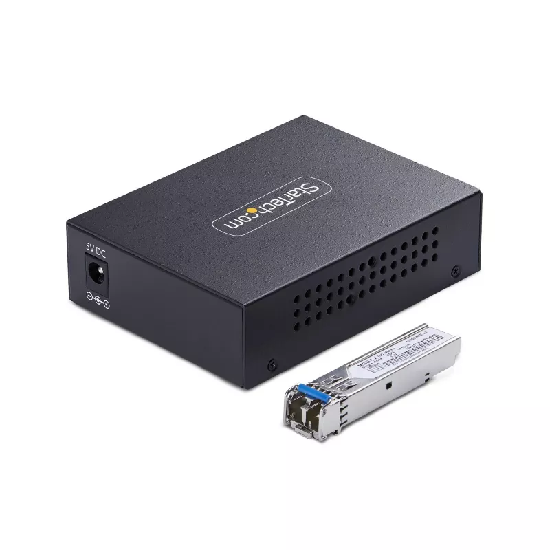 StarTech.com Gigabit Ethernet vario į šviesolaidį keitiklis, SM LC, 20 km, 10/100/1000 Mbps, RJ45 į LC, pilnai metalinis, 9K jumbo kadrai, TAA atitinkantis