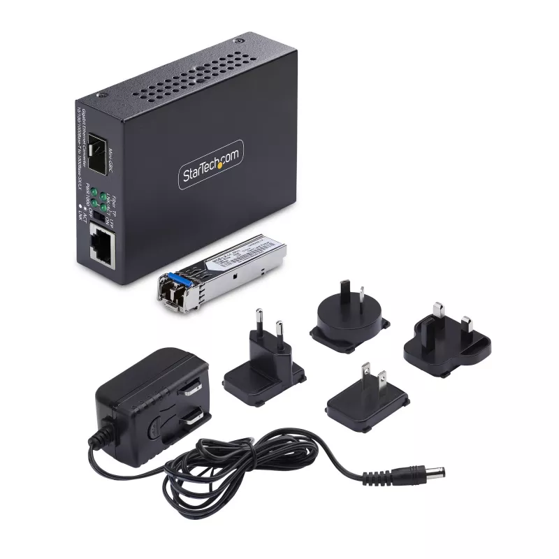 StarTech.com Gigabit Ethernet vario į šviesolaidį keitiklis, SM LC, 20 km, 10/100/1000 Mbps, RJ45 į LC, pilnai metalinis, 9K jumbo kadrai, TAA atitinkantis