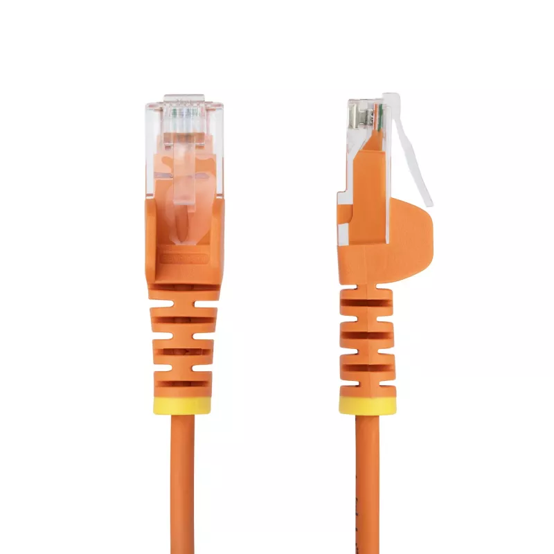 StarTech.com 1 m oranžinis plonas CAT6 eterneto kabelis, neužkabinami, 100 W PoE, UTP, LSZH, 28AWG gryno vario gijos, plonas RJ45 tinklo komutacinis kabelis su įtempimo sumažinimais, individualiai tikrintas