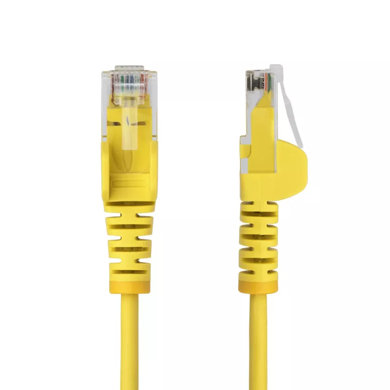 StarTech.com 2,5 m geltonas plonas CAT6 eterneto kabelis, be užkabinimų, 100 W PoE, UTP, LSZH, 28AWG gryno vario gyslos, plonas RJ45 tinklo komutacinis kabelis su įtempimo sumažinimais, individualiai testuotas