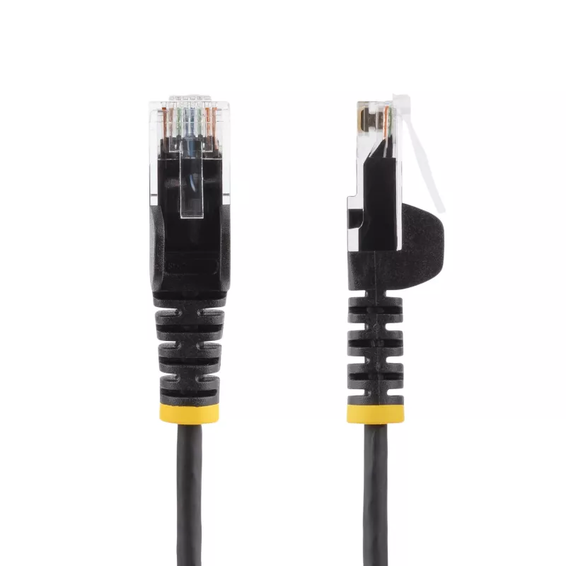 StarTech.com 5 m juodas plonas CAT6 eterneto kabelis, be užkliūvančių dalių, 100 W PoE, UTP, LSZH, 28AWG gryno vario viela, plonas RJ45 tinklo komutacinis kabelis su įtempimo sumažinimais, individualiai tikrintas