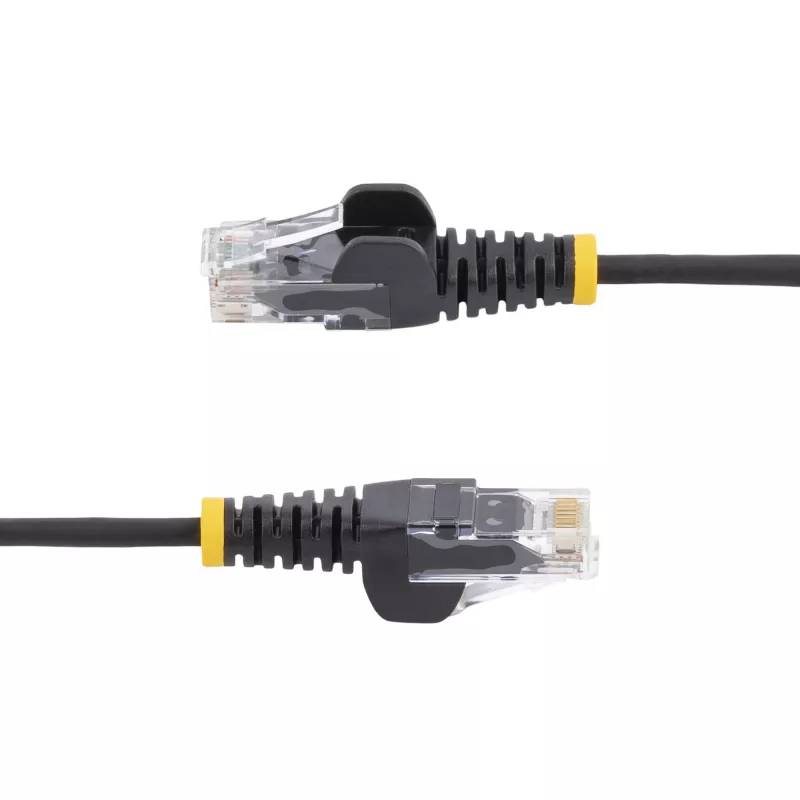 StarTech.com 5 m juodas plonas CAT6 eterneto kabelis, be užkliūvančių dalių, 100 W PoE, UTP, LSZH, 28AWG gryno vario viela, plonas RJ45 tinklo komutacinis kabelis su įtempimo sumažinimais, individualiai tikrintas