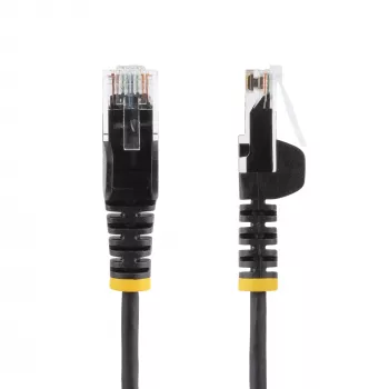 StarTech.com 7 m juodas plonas CAT6 Ethernet laidas, be užkabinimų, 100 W PoE, UTP, LSZH, 28AWG gryno vario gijos, plonas RJ45 tinklo komutacinis kabelis su įtempimo sumažinimais, individualiai testuotas