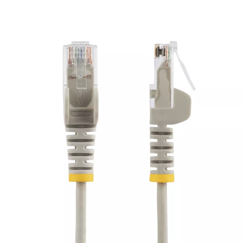 StarTech.com 15 m pilkas plonas CAT6 eterneto kabelis, neužkabinamas, 100 W PoE, UTP, LSZH, 28AWG gryno vario gija, plonas RJ45 tinklo komutacinis kabelis su įtempimo sumažinimais, individualiai išbandytas