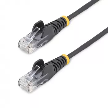 StarTech.com 15 m juodas plonas CAT6 eterneto kabelis, be užkabinimų, 100 W PoE, UTP, LSZH, 28AWG gryno vario gyslos, plonas RJ45 tinklo kabelis su įtempimų sumažinimais, individualiai testuotas