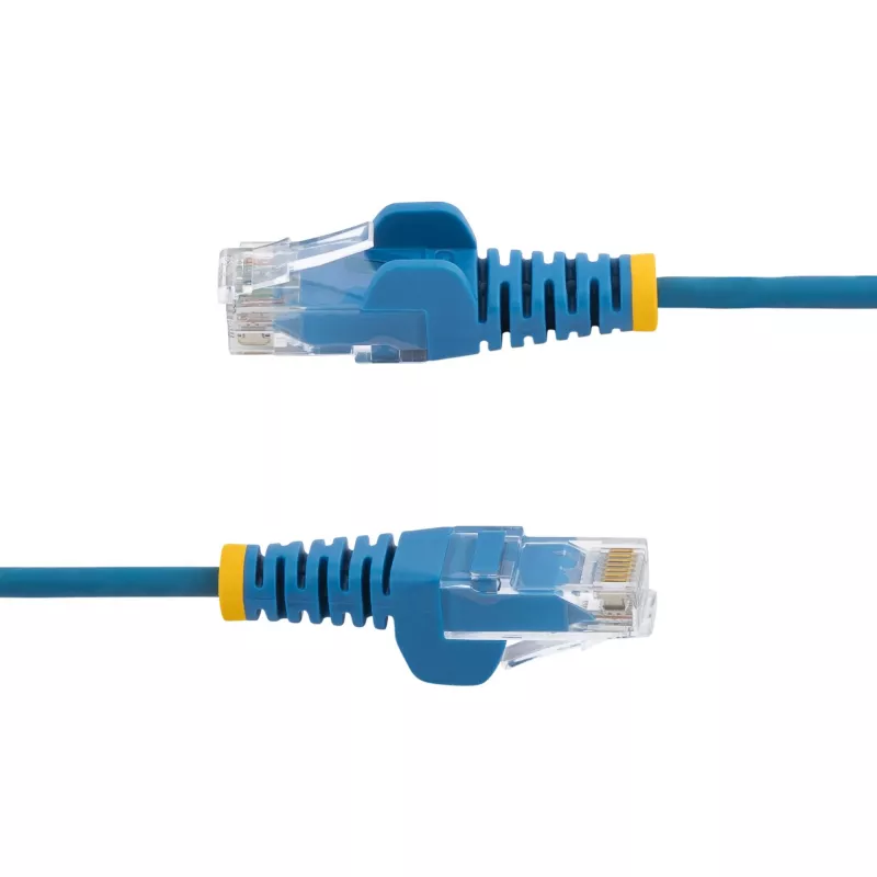StarTech.com 15 m mėlynas plonas CAT6 Ethernet kabelis, neužkabinami kištukai, 100W PoE, UTP, LSZH, 28AWG gryno vario gijos, plonas RJ45 tinklo kabelis su įtempimo sumažinimais, individualiai testuotas