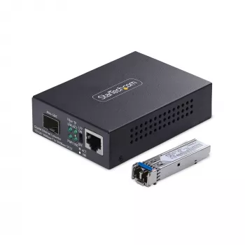 StarTech.com Gigabit Ethernet vario-į-šviesolaidį keitiklis, SM LC, 40 km, 10/100/1000 Mbps, RJ45 į LC, pilnai metalinis, 9K Jumbo kadrai, TAA atitinkantis
