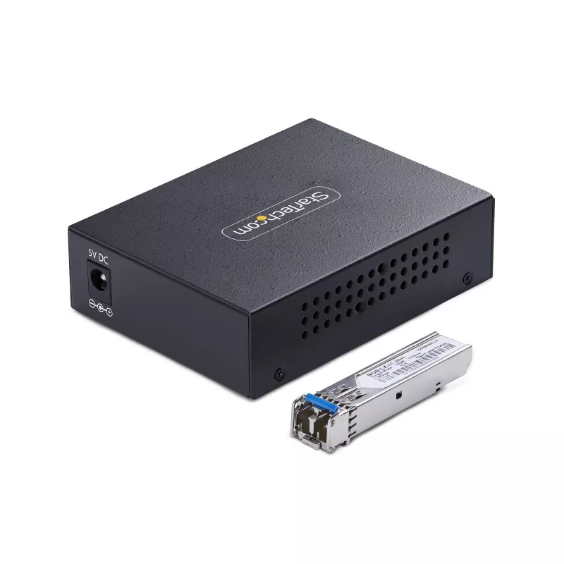StarTech.com Gigabit Ethernet vario-į-šviesolaidį keitiklis, SM LC, 40 km, 10/100/1000 Mbps, RJ45 į LC, pilnai metalinis, 9K Jumbo kadrai, TAA atitinkantis