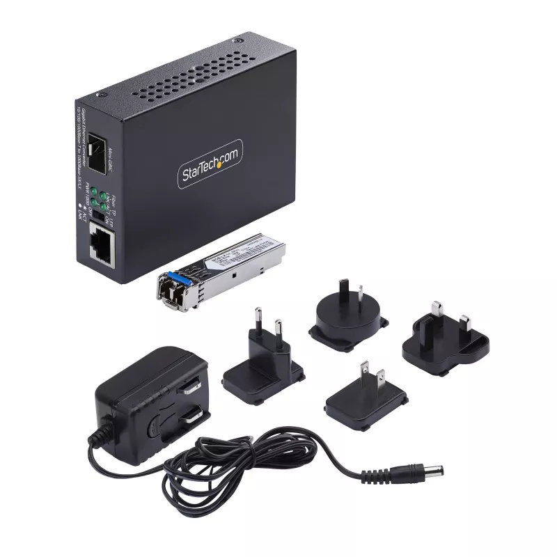 StarTech.com Gigabit Ethernet vario-į-šviesolaidį keitiklis, SM LC, 40 km, 10/100/1000 Mbps, RJ45 į LC, pilnai metalinis, 9K Jumbo kadrai, TAA atitinkantis