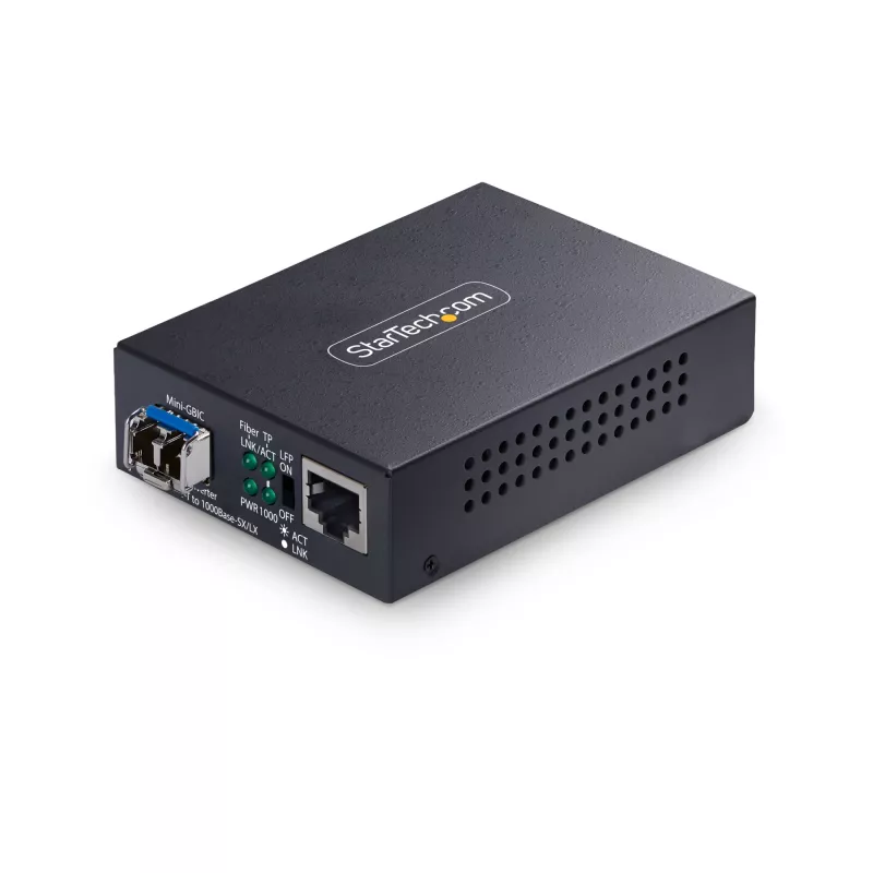 StarTech.com Gigabit Ethernet vario-į-šviesolaidį keitiklis, SM LC, 40 km, 10/100/1000 Mbps, RJ45 į LC, pilnai metalinis, 9K Jumbo kadrai, TAA atitinkantis