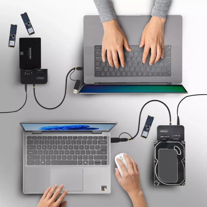 StarTech.com USB-C/USB-A į M.2 NVMe ir 2,5 col./3,5 col. SATA adapteris, 10 Gbps, berankis išorinis SSD kietojo disko skaitytuvas, B+M/M-Key