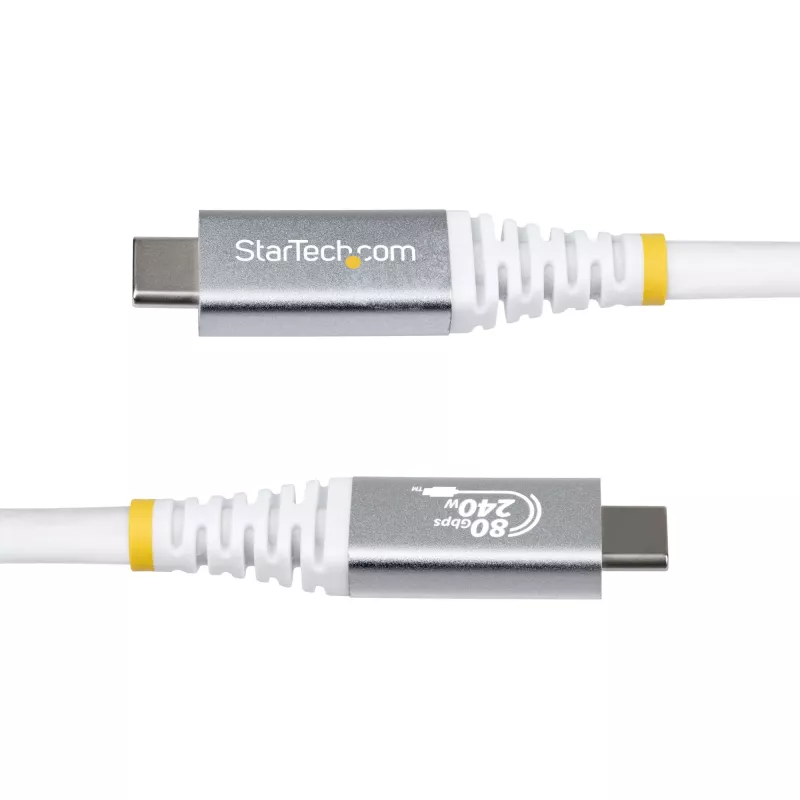 StarTech.com 1 m USB4 laidas, 80 Gbps, USB-IF sertifikuotas USB-C laidas, 240 W PD, 8K 120 Hz / 4K 240 Hz DP2.1 DP80, TPE apvalkalas, suderinamas su Thunderbolt 4 – baltas USB-C laidas