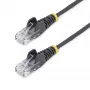 StarTech.com 25 cm juodas plonas CAT6 eterneto kabelis, be užkabinimų, 100 W PoE, UTP, LSZH, 28AWG gryno vario gijos, plonas RJ45 tinklo komutacinis kabelis su įtempimo sumažinimais, individualiai tikrintas