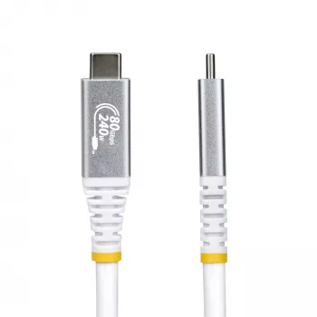 StarTech.com 50 cm (1,6 pėd.) USB4 kabelis, 80 Gbps, USB-IF sertifikuotas USB-C kabelis, 240 W PD, 8K 120 Hz / 4K 240 Hz DP2.1 DP80, TPE apvalkalas, suderinamas su Thunderbolt 4 – baltas USB-C laidas