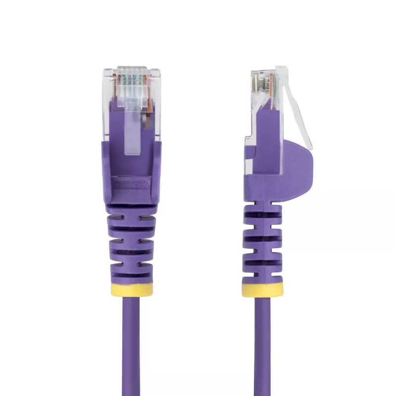 StarTech.com 25 cm purpurinis plonas CAT6 eterneto kabelis, be užkabinimų, 100W PoE, UTP, LSZH, 28AWG gryno vario gijos, plonas RJ45 tinklo komutacinis kabelis su įtempimo sumažinimais, individualiai tikrintas