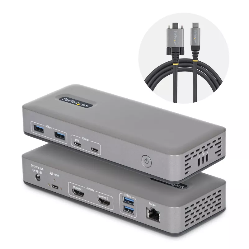 StarTech.com Dual-Monitor USB-C Docking Station, HDMI, 4K 60Hz, 100W Laptop Charging, 1GbE, Driverless, Multi-Monitor Dock For Windows