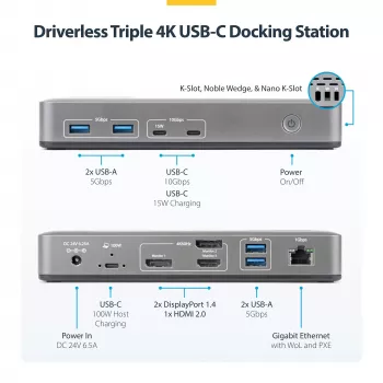 StarTech.com 199UE-USBC-DOCK nešiojamojo kompiuterio dokas / prievadų kopijuoklis Laidinis USB 3.2 Gen 2 (3.1 Gen 2) Type-C Pilka