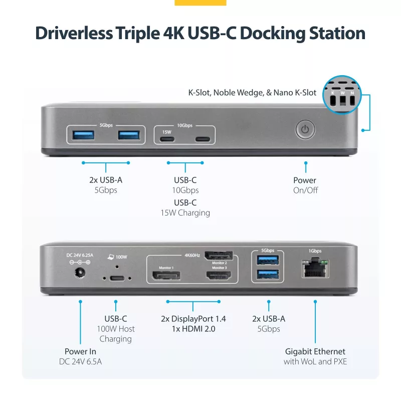 StarTech.com 199UE-USBC-DOCK nešiojamojo kompiuterio dokas / prievadų kopijuoklis Laidinis USB 3.2 Gen 2 (3.1 Gen 2) Type-C Pilka