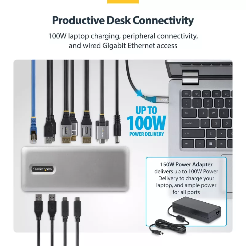 StarTech.com 199UE-USBC-DOCK nešiojamojo kompiuterio dokas / prievadų kopijuoklis Laidinis USB 3.2 Gen 2 (3.1 Gen 2) Type-C Pilka