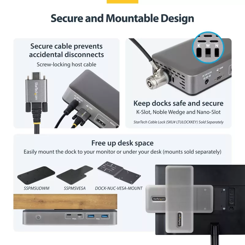 StarTech.com 199UE-USBC-DOCK nešiojamojo kompiuterio dokas / prievadų kopijuoklis Laidinis USB 3.2 Gen 2 (3.1 Gen 2) Type-C Pilka